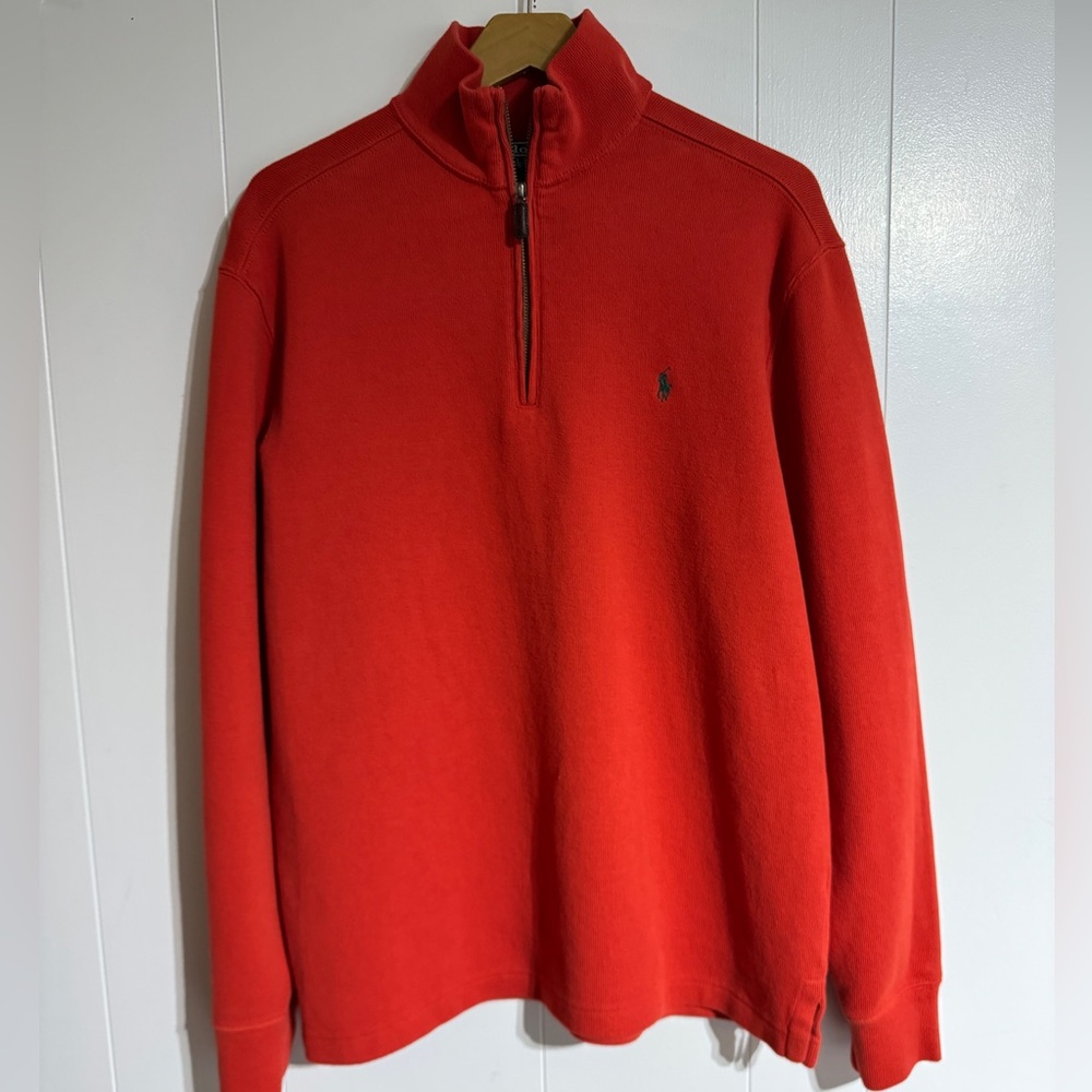 Vintage Polo Ralph Lauren Quarter Zip Orange Sweater Y2K 90s Blue Tag